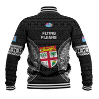 Fiji Rugby Baseball Jacket 2023 Fijian Tapa Pattern World Cup Black LT14 - Polynesian Pride
