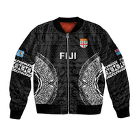 Fiji Rugby Sleeve Zip Bomber Jacket 2023 Fijian Tapa Pattern World Cup Black LT14 Unisex Black - Polynesian Pride