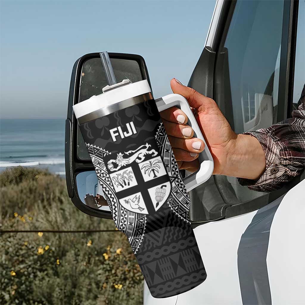Fiji Rugby Tumbler With Handle Fijian Tapa Pattern World Cup Black