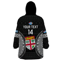 Custom Fiji Rugby Wearable Blanket Hoodie 2023 Fijian Tapa Pattern World Cup Black LT14 - Polynesian Pride
