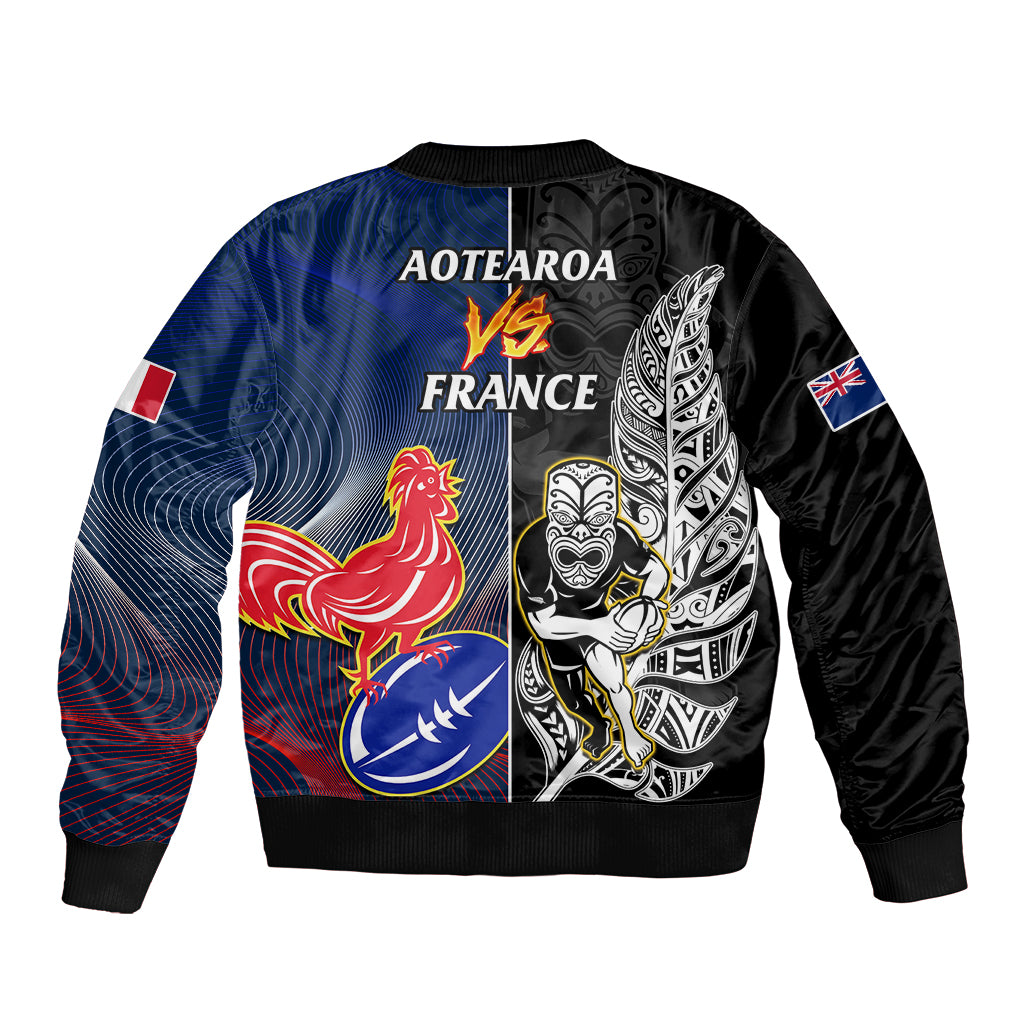 New Zealand And France Rugby Bomber Jacket All Black With Les Bleus Together 2023 World Cup LT14 - Polynesian Pride