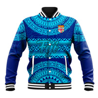 Personalised Fiji Baseball Jacket Unique Fijian Tapa Pattern With Coat Of Arms LT14 Unisex Blue - Polynesian Pride