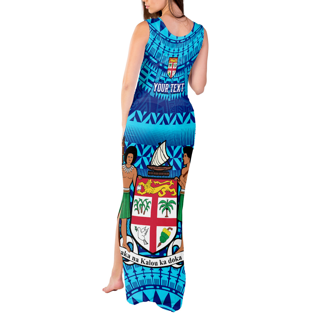Personalised Fiji Tank Maxi Dress Unique Fijian Tapa Pattern With Coat Of Arms LT14 - Polynesian Pride