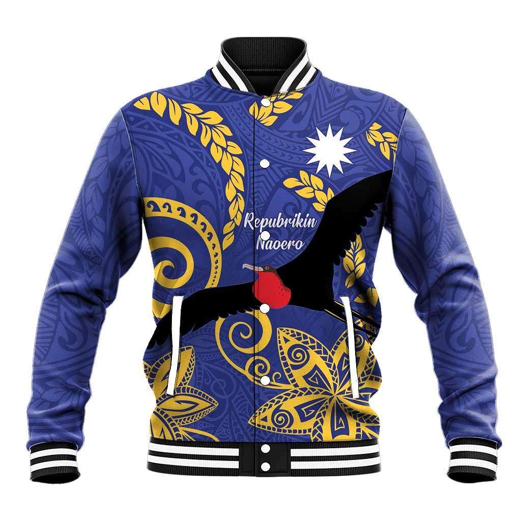 Nauru Angam Day Baseball Jacket Naoero Frigate Bird Polynesian Pattern LT14 Unisex Blue - Polynesian Pride