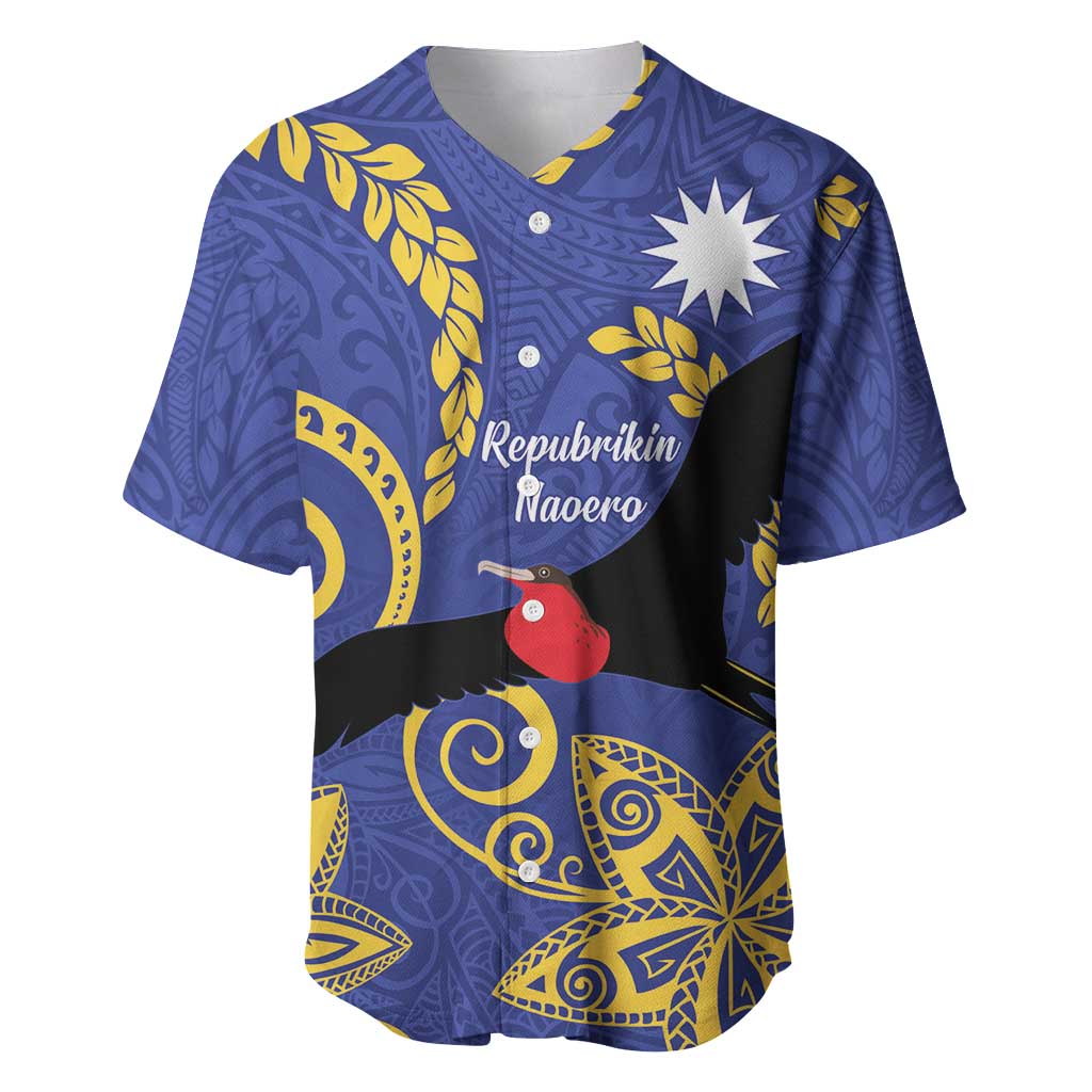Nauru Angam Day Baseball Jersey Naoero Frigate Bird Polynesian Pattern LT14 Blue - Polynesian Pride