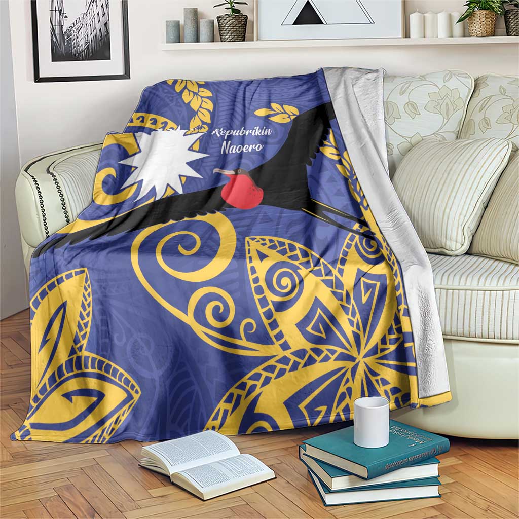 Nauru Angam Day Blanket Naoero Frigate Bird Polynesian Pattern LT14 Blue - Polynesian Pride