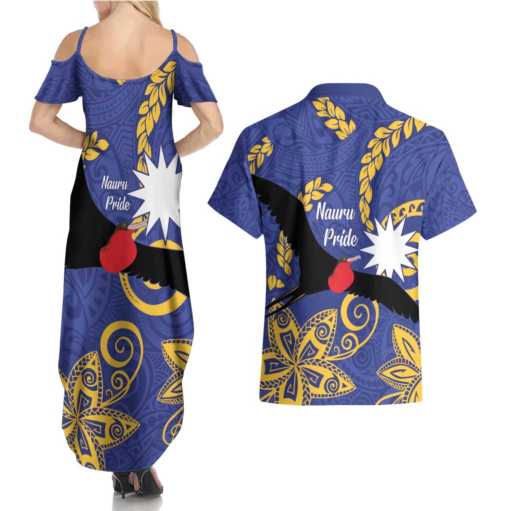 Nauru Angam Day Couples Matching Summer Maxi Dress and Hawaiian Shirt Naoero Frigate Bird Polynesian Pattern