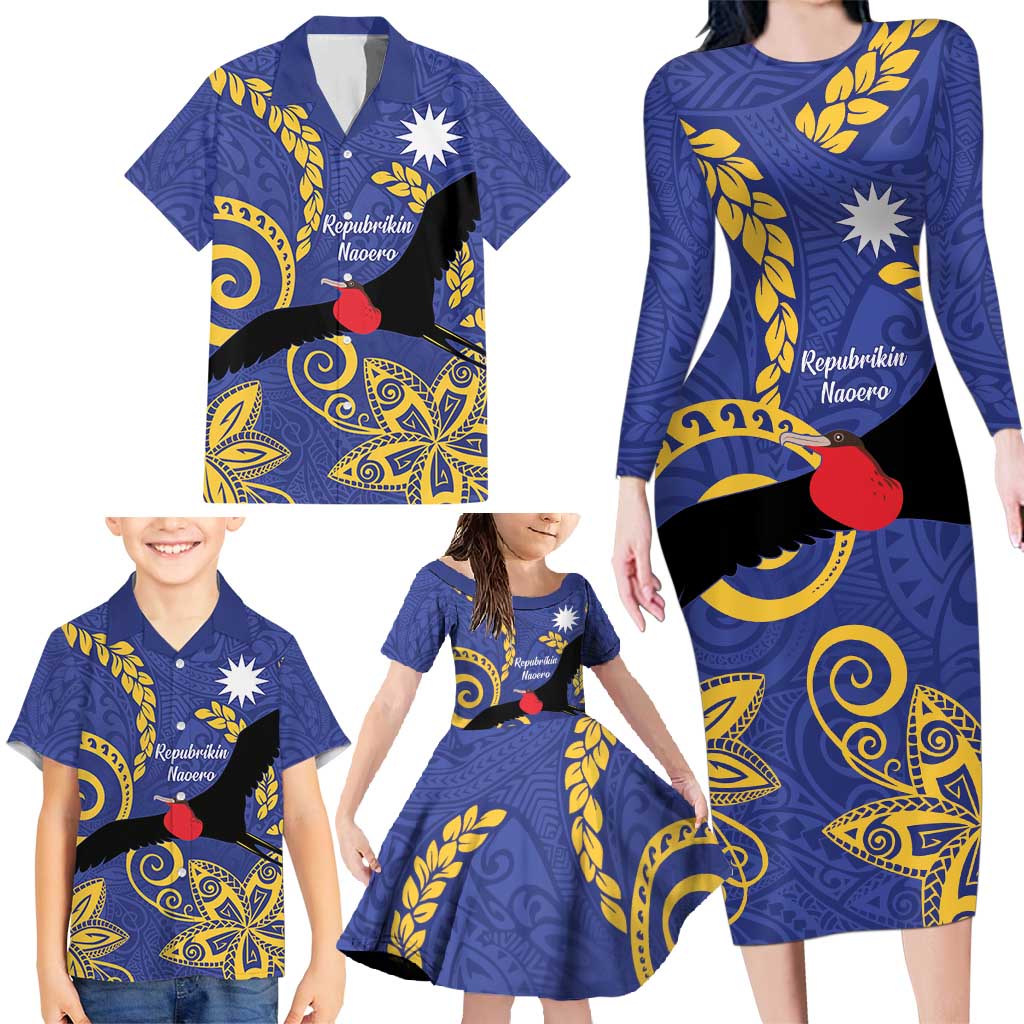 Nauru Angam Day Family Matching Long Sleeve Bodycon Dress and Hawaiian Shirt Naoero Frigate Bird Polynesian Pattern LT14 - Polynesian Pride