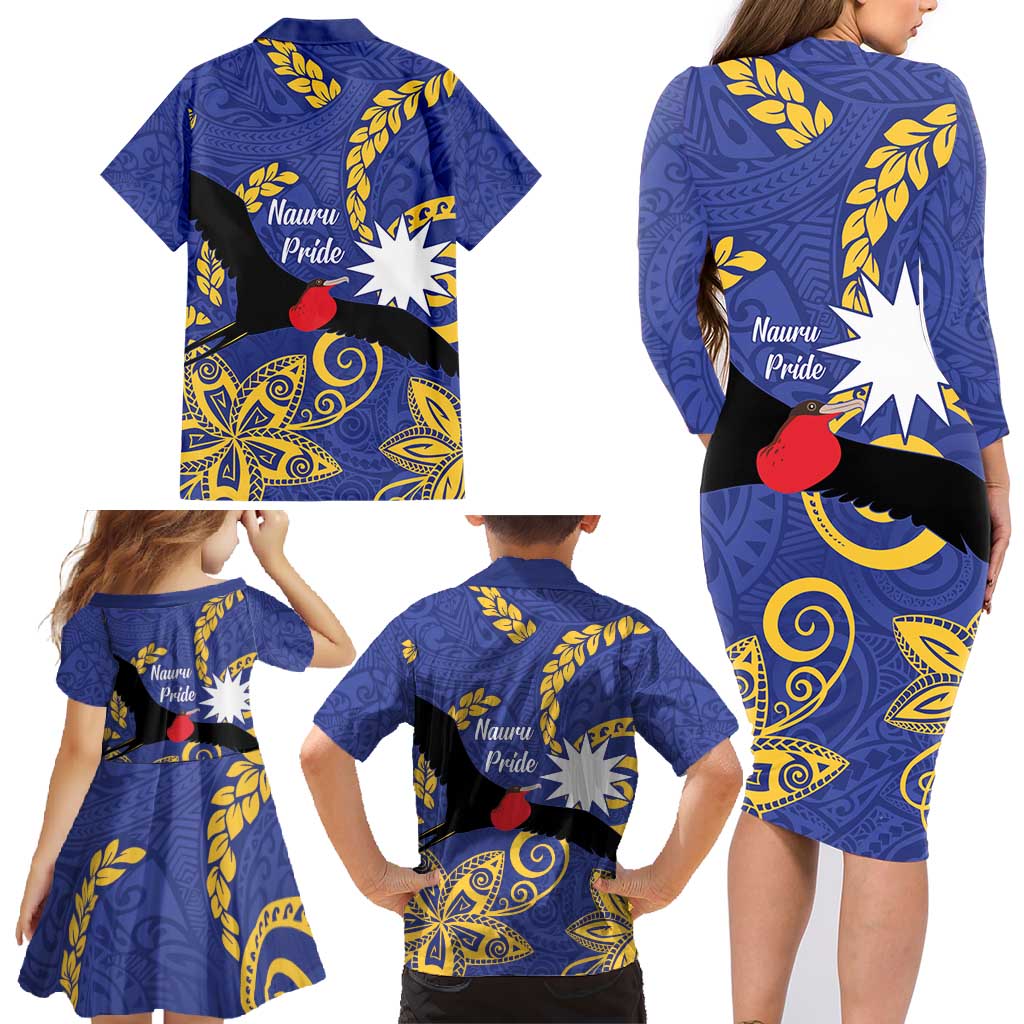 Nauru Angam Day Family Matching Long Sleeve Bodycon Dress and Hawaiian Shirt Naoero Frigate Bird Polynesian Pattern LT14 - Polynesian Pride
