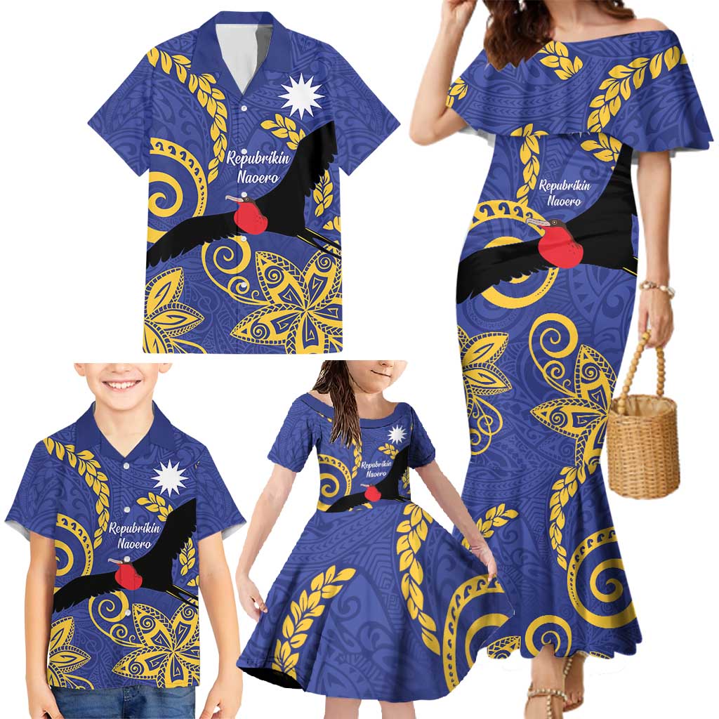 Nauru Angam Day Family Matching Mermaid Dress and Hawaiian Shirt Naoero Frigate Bird Polynesian Pattern LT14 - Polynesian Pride
