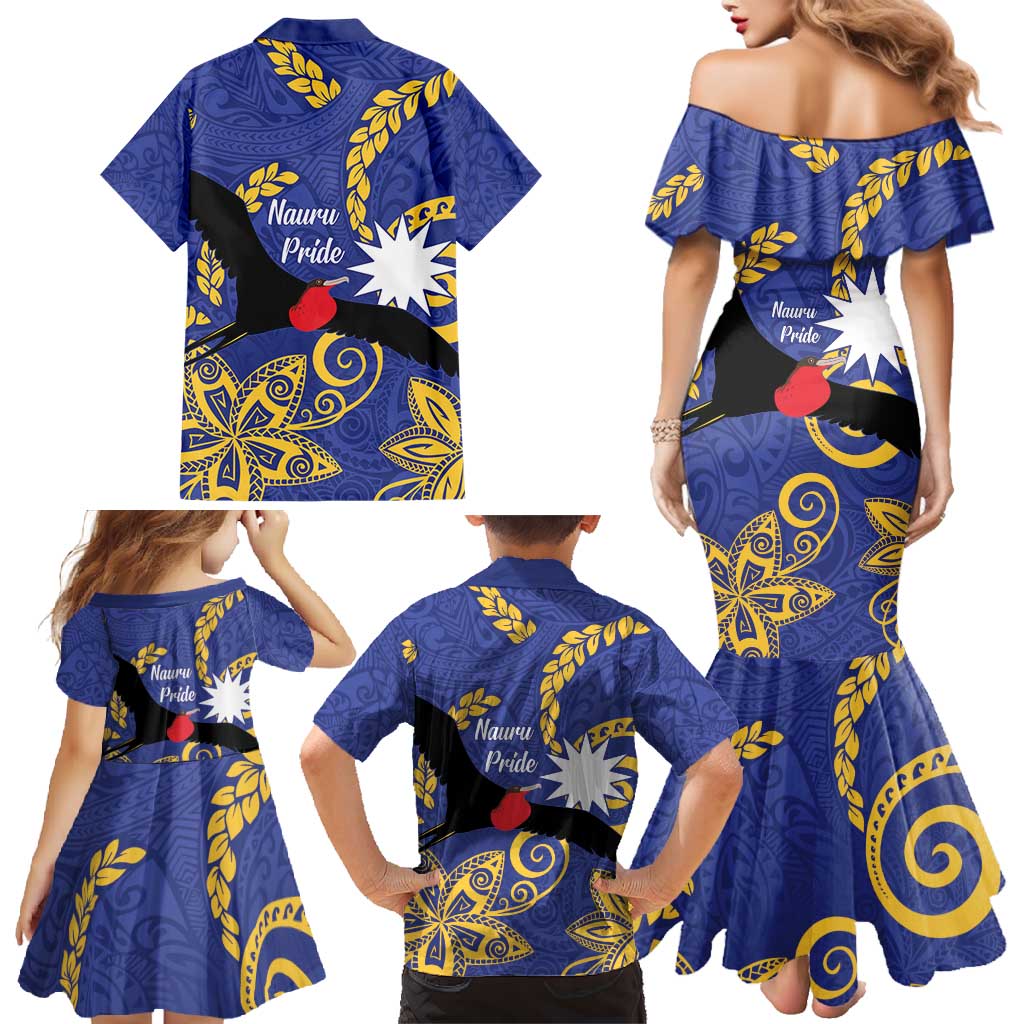 Nauru Angam Day Family Matching Mermaid Dress and Hawaiian Shirt Naoero Frigate Bird Polynesian Pattern LT14 - Polynesian Pride