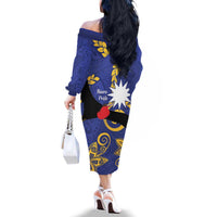 Nauru Angam Day Family Matching Off The Shoulder Long Sleeve Dress and Hawaiian Shirt Naoero Frigate Bird Polynesian Pattern LT14 - Polynesian Pride