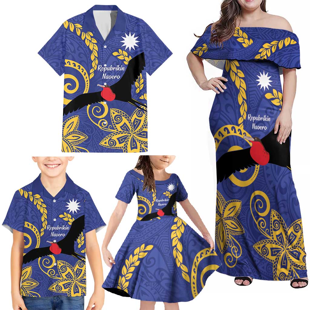 Nauru Angam Day Family Matching Off Shoulder Maxi Dress and Hawaiian Shirt Naoero Frigate Bird Polynesian Pattern LT14 - Polynesian Pride