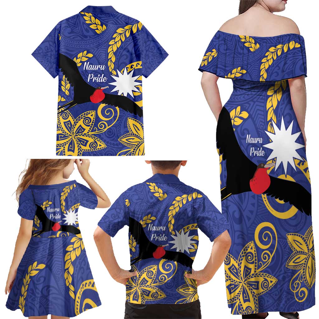 Nauru Angam Day Family Matching Off Shoulder Maxi Dress and Hawaiian Shirt Naoero Frigate Bird Polynesian Pattern LT14 - Polynesian Pride