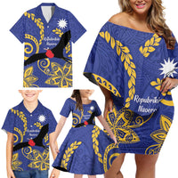 Nauru Angam Day Family Matching Off Shoulder Short Dress and Hawaiian Shirt Naoero Frigate Bird Polynesian Pattern LT14 - Polynesian Pride