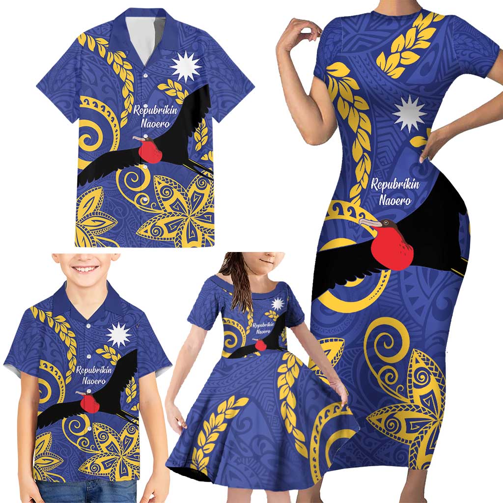 Nauru Angam Day Family Matching Short Sleeve Bodycon Dress and Hawaiian Shirt Naoero Frigate Bird Polynesian Pattern LT14 - Polynesian Pride