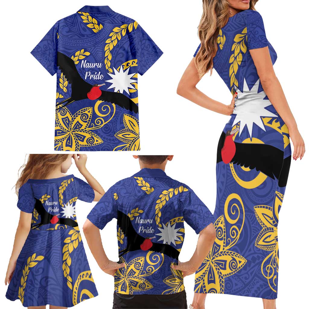 Nauru Angam Day Family Matching Short Sleeve Bodycon Dress and Hawaiian Shirt Naoero Frigate Bird Polynesian Pattern LT14 - Polynesian Pride