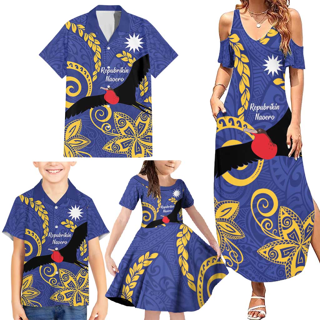 Nauru Angam Day Family Matching Summer Maxi Dress and Hawaiian Shirt Naoero Frigate Bird Polynesian Pattern LT14 - Polynesian Pride