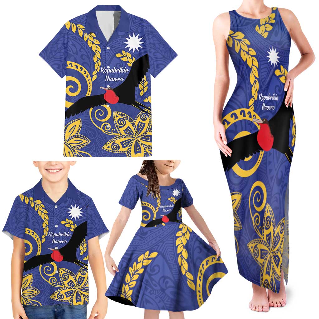 Nauru Angam Day Family Matching Tank Maxi Dress and Hawaiian Shirt Naoero Frigate Bird Polynesian Pattern LT14 - Polynesian Pride