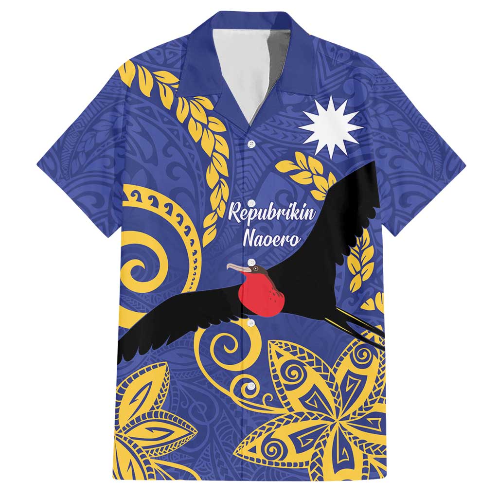 Nauru Angam Day Hawaiian Shirt Naoero Frigate Bird Polynesian Pattern LT14 Blue - Polynesian Pride