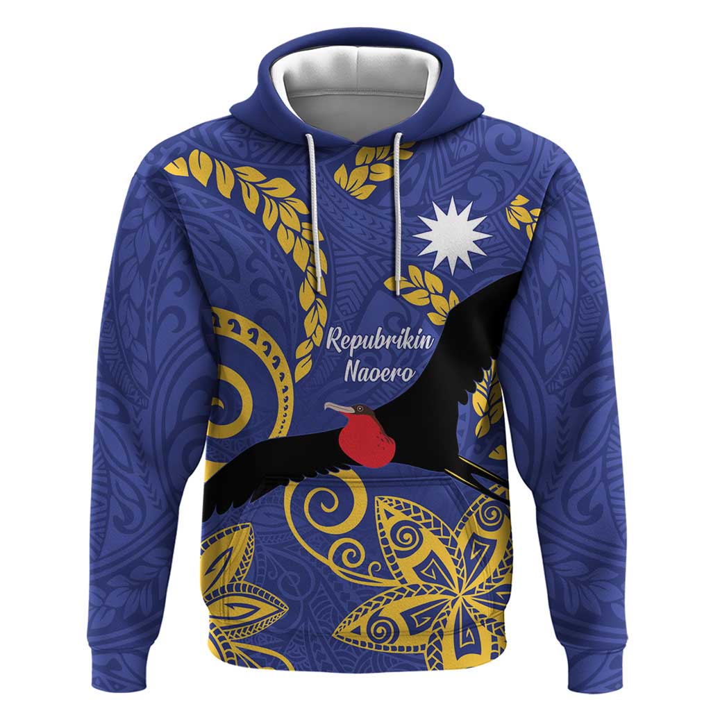 Nauru Angam Day Hoodie Naoero Frigate Bird Polynesian Pattern LT14 Pullover Hoodie Blue - Polynesian Pride
