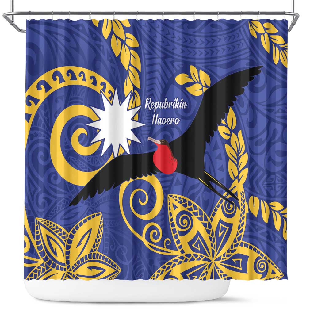Nauru Angam Day Shower Curtain Naoero Frigate Bird Polynesian Pattern LT14 Blue - Polynesian Pride