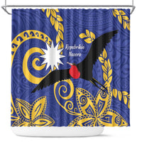 Nauru Angam Day Shower Curtain Naoero Frigate Bird Polynesian Pattern LT14 Blue - Polynesian Pride