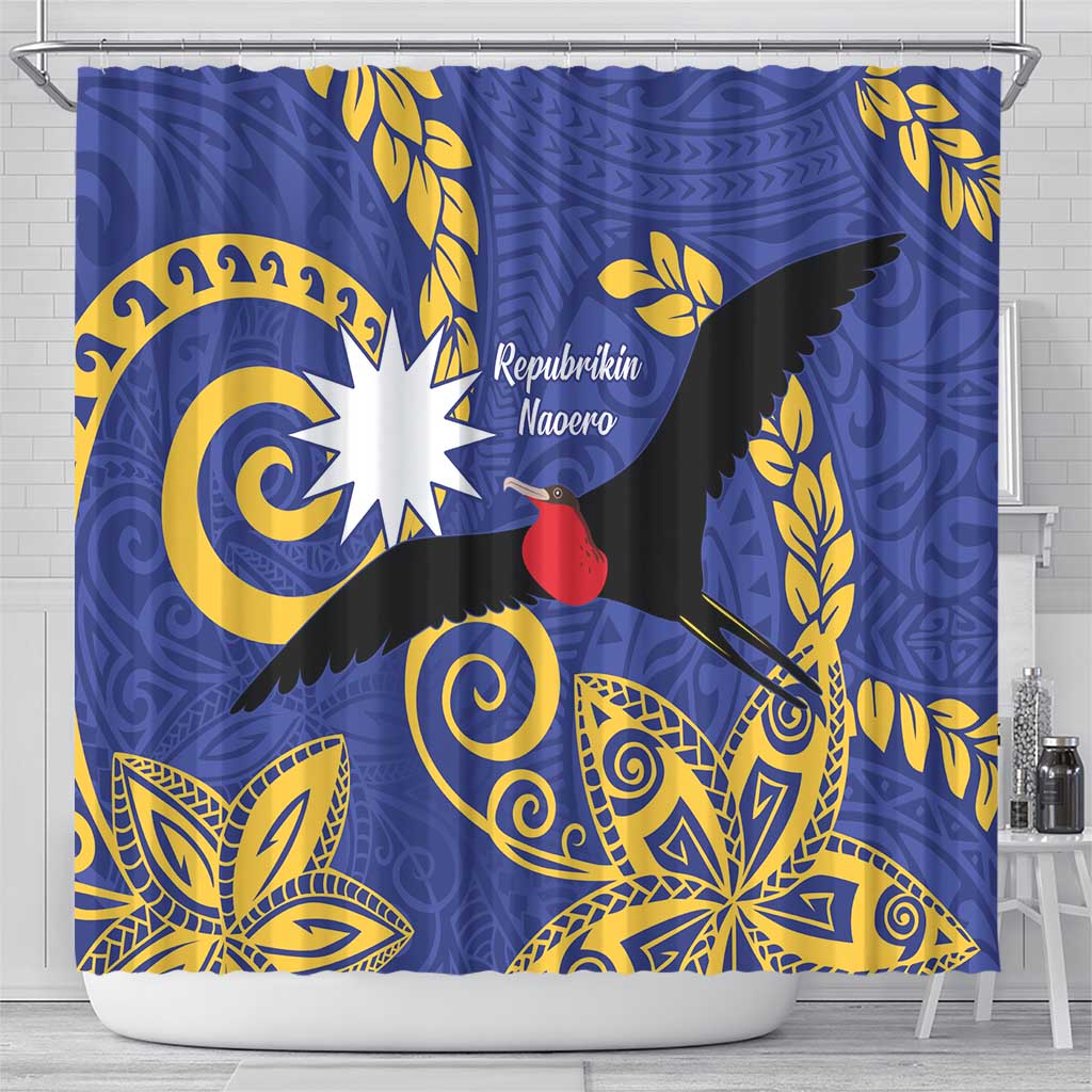Nauru Angam Day Shower Curtain Naoero Frigate Bird Polynesian Pattern LT14 - Polynesian Pride