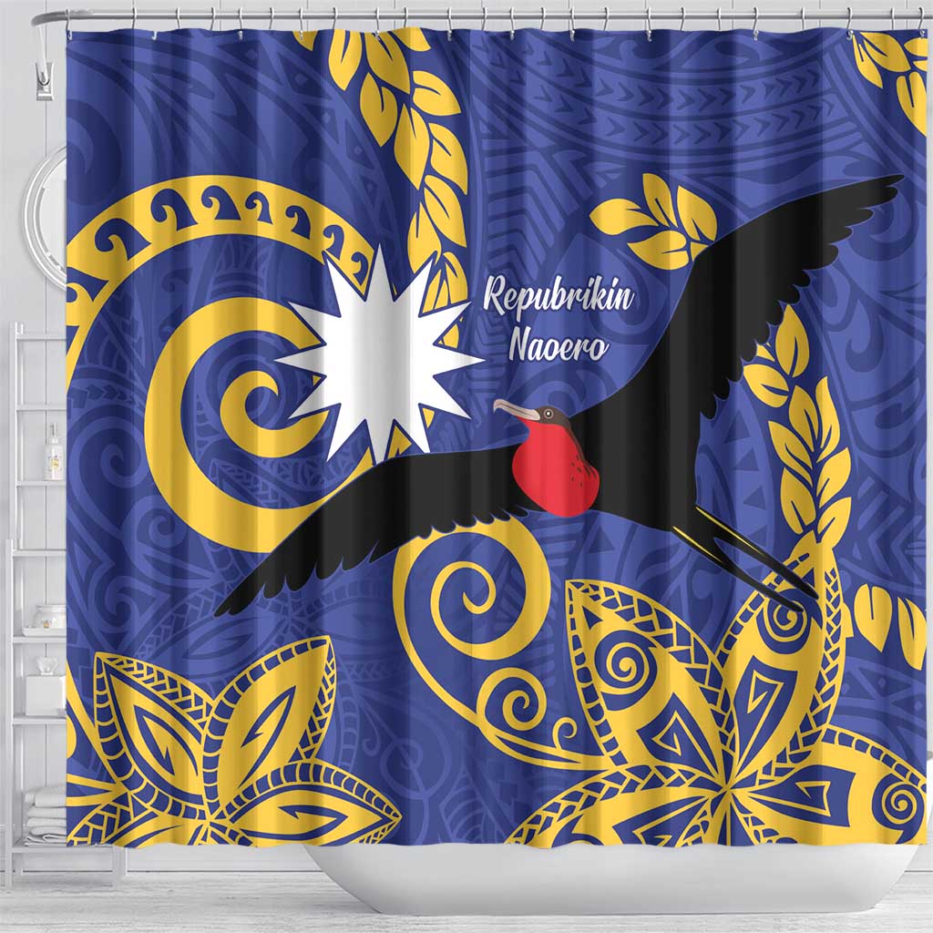 Nauru Angam Day Shower Curtain Naoero Frigate Bird Polynesian Pattern LT14 - Polynesian Pride