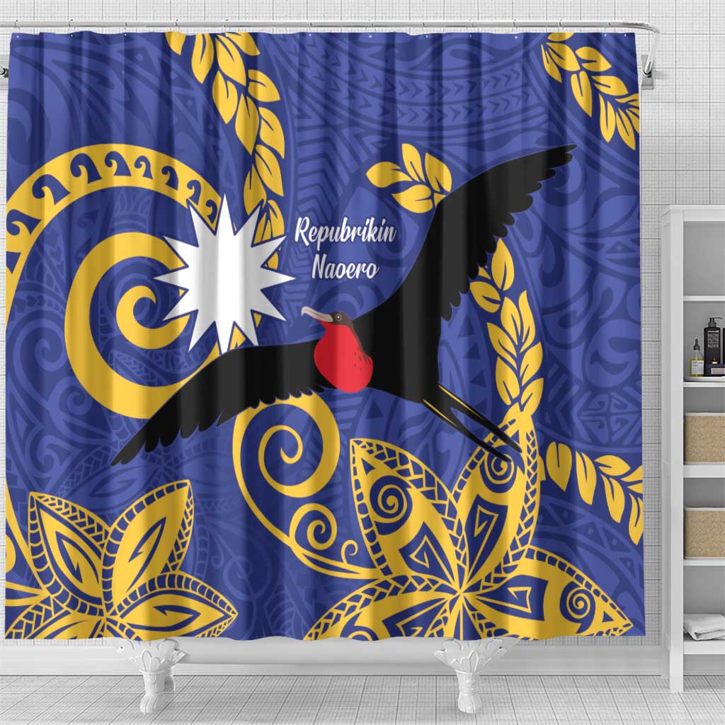 Nauru Angam Day Shower Curtain Naoero Frigate Bird Polynesian Pattern LT14 - Polynesian Pride