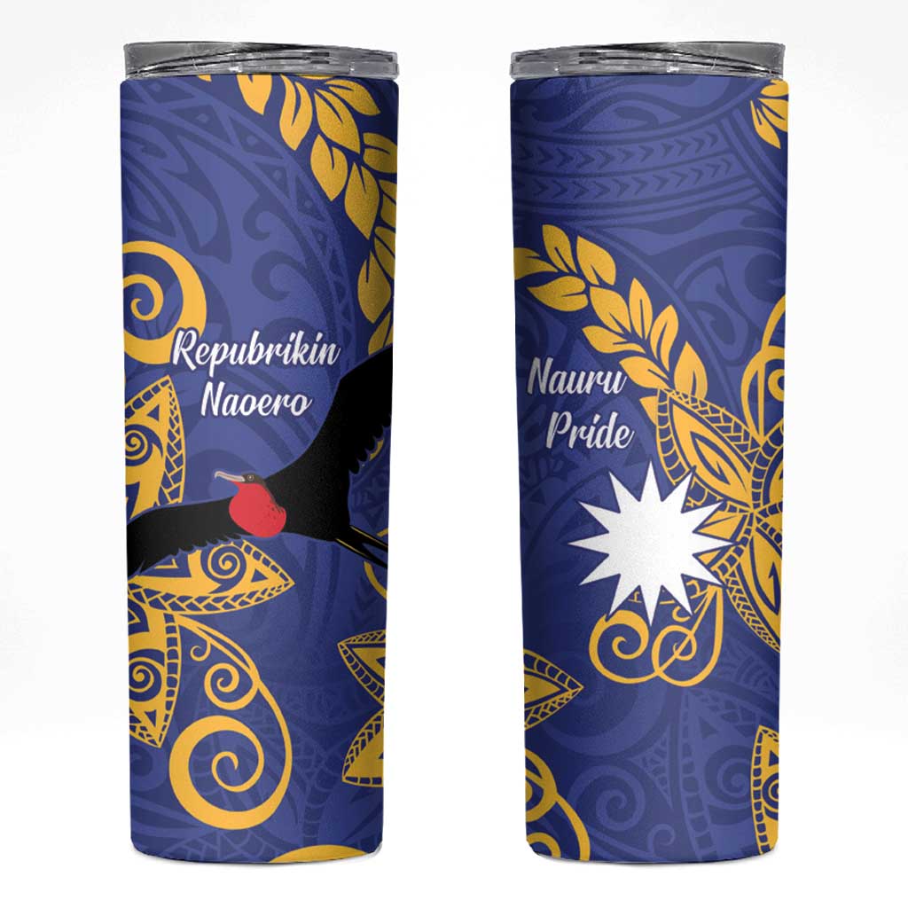 Nauru Angam Day Skinny Tumbler Naoero Frigate Bird Polynesian Pattern LT14 Blue - Polynesian Pride