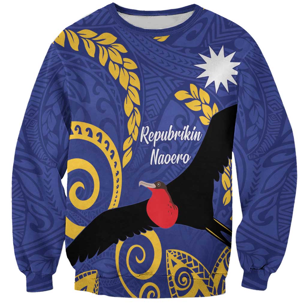 Nauru Angam Day Sweatshirt Naoero Frigate Bird Polynesian Pattern LT14 Unisex Blue - Polynesian Pride