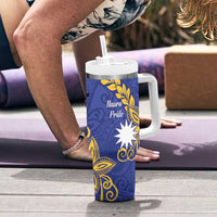 Nauru Angam Day Tumbler With Handle Naoero Frigate Bird Polynesian Pattern