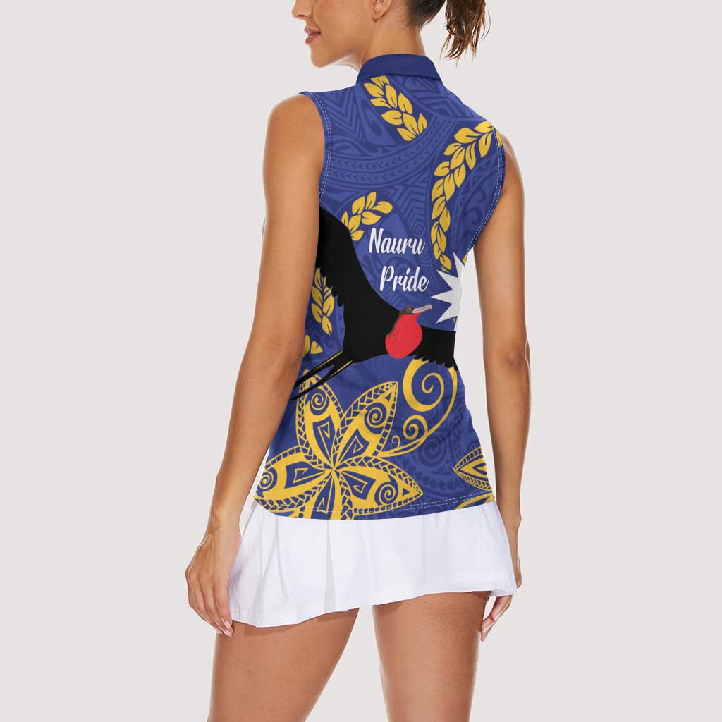 Nauru Angam Day Women Sleeveless Polo Shirt Naoero Frigate Bird Polynesian Pattern