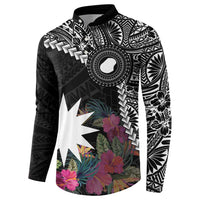 Black Nauru Button Sweatshirt Naoero Map With Polynesian Tropical Flowers LT14 - Polynesian Pride
