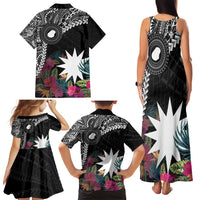 Black Nauru Family Matching Tank Maxi Dress and Hawaiian Shirt Naoero Map With Polynesian Tropical Flowers LT14 - Polynesian Pride