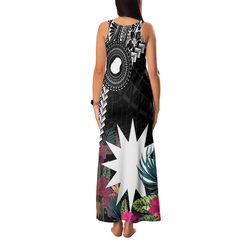 Black Nauru Family Matching Tank Maxi Dress and Hawaiian Shirt Naoero Map With Polynesian Tropical Flowers LT14 - Polynesian Pride
