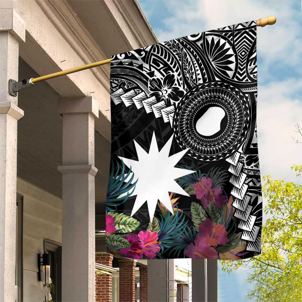 Black Nauru Garden Flag Naoero Map With Polynesian Tropical Flowers LT14 House Flag Black - Polynesian Pride
