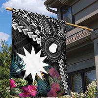 Black Nauru Garden Flag Naoero Map With Polynesian Tropical Flowers LT14 - Polynesian Pride