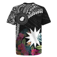 Black Nauru Rugby Jersey Naoero Map With Polynesian Tropical Flowers LT14 - Polynesian Pride