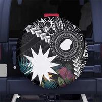 Black Nauru Spare Tire Cover Naoero Map With Polynesian Tropical Flowers LT14 - Polynesian Pride