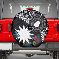 Black Nauru Spare Tire Cover Naoero Map With Polynesian Tropical Flowers LT14 - Polynesian Pride