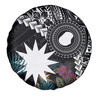 Black Nauru Spare Tire Cover Naoero Map With Polynesian Tropical Flowers LT14 - Polynesian Pride