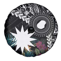 Black Nauru Spare Tire Cover Naoero Map With Polynesian Tropical Flowers LT14 - Polynesian Pride