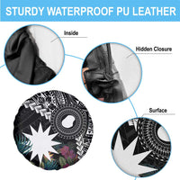 Black Nauru Spare Tire Cover Naoero Map With Polynesian Tropical Flowers LT14 - Polynesian Pride