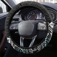 Black Nauru Steering Wheel Cover Naoero Map With Polynesian Tropical Flowers LT14 - Polynesian Pride
