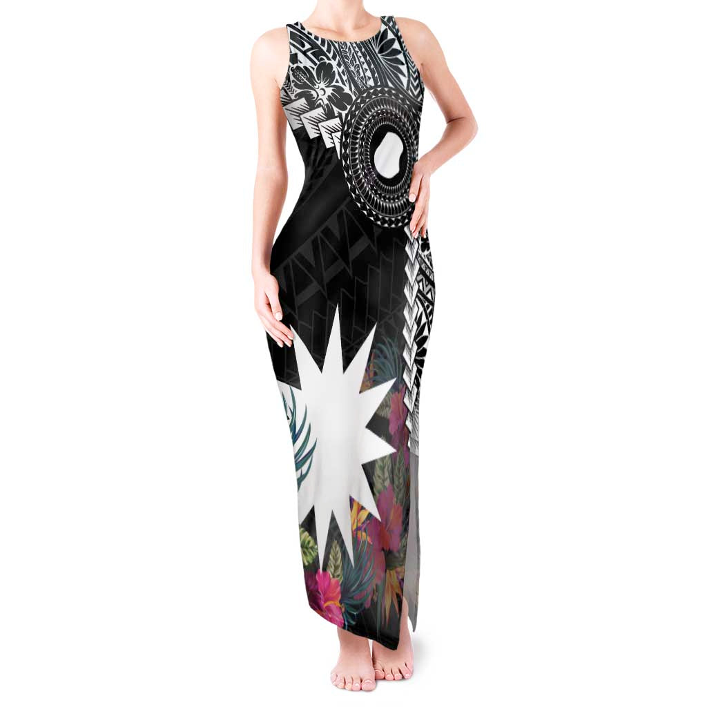 Black Nauru Tank Maxi Dress Naoero Map With Polynesian Tropical Flowers LT14 Women Black - Polynesian Pride
