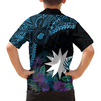 Blue Nauru Family Matching Tank Maxi Dress and Hawaiian Shirt Naoero Map With Polynesian Tropical Flowers LT14 - Polynesian Pride
