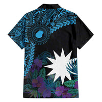 Blue Nauru Family Matching Tank Maxi Dress and Hawaiian Shirt Naoero Map With Polynesian Tropical Flowers LT14 - Polynesian Pride