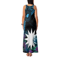 Blue Nauru Family Matching Tank Maxi Dress and Hawaiian Shirt Naoero Map With Polynesian Tropical Flowers LT14 - Polynesian Pride